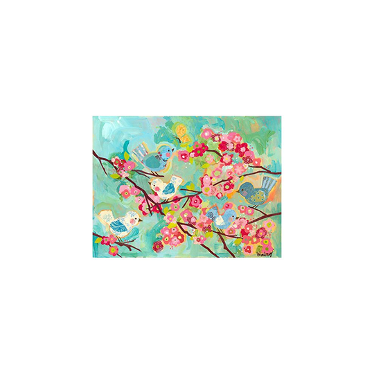 Oopsy Daisy cherry Blossom Birdies Stretched canvas Wall Art, 24" X 18"