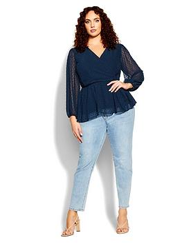 City Chic Wild Dobby Top - Navy