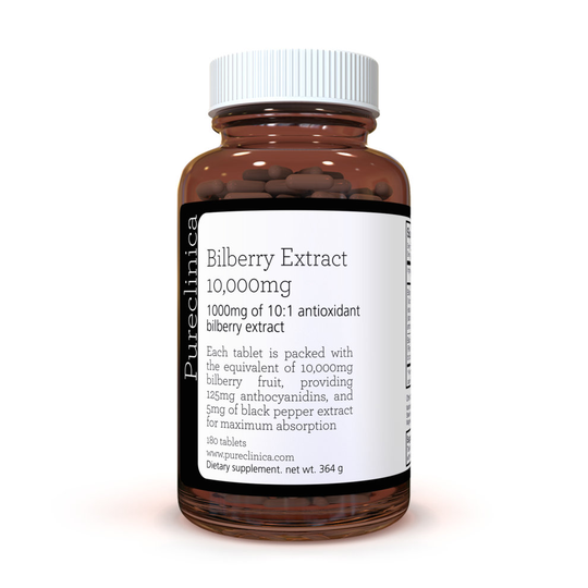Bilberry Extract 10,000mg x 180 Tablets - 10 X More anthocyanidins Than Most Others - and 5mg Black Pepper Extract for 300% Increased Absorption