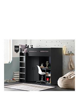 Julian Bowen Hercules High Sleeper with Wardrobe, Desk and Shelving - Grey, Grey