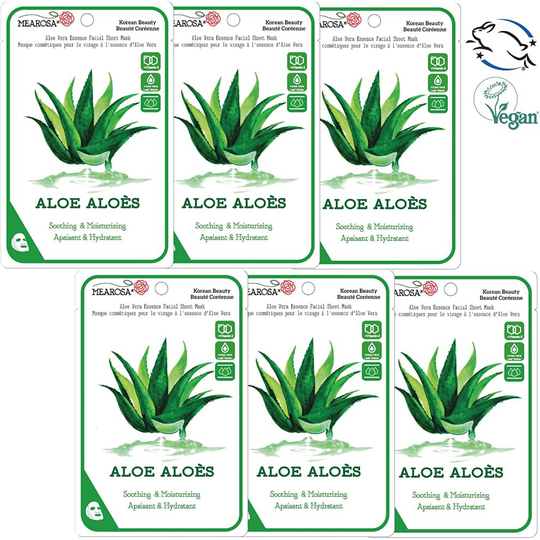 [PACK of 6 ] MEAROSA* Vegan Aloe Vera Hyaluronic Acid Essence Facial Sheet Masks Sensitive skin Vegan Formula
