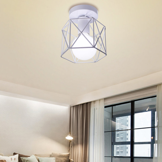 (White) Vintage Industrial Ceiling Light Fixture Metal Flush Mount