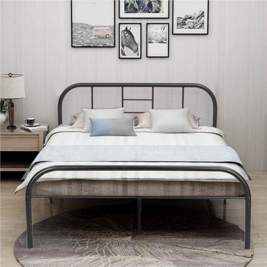 Double Bed Frame 4ft6 Metal Platform Mattress Foundation Base with Headboard