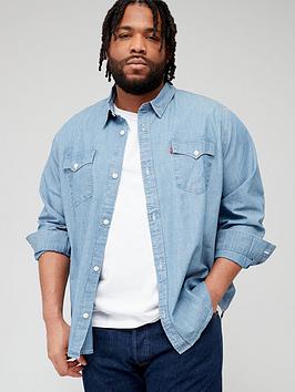 Levi'S Big &Amp; Tall Relaxed Western Denim Shirt - Mid Wash