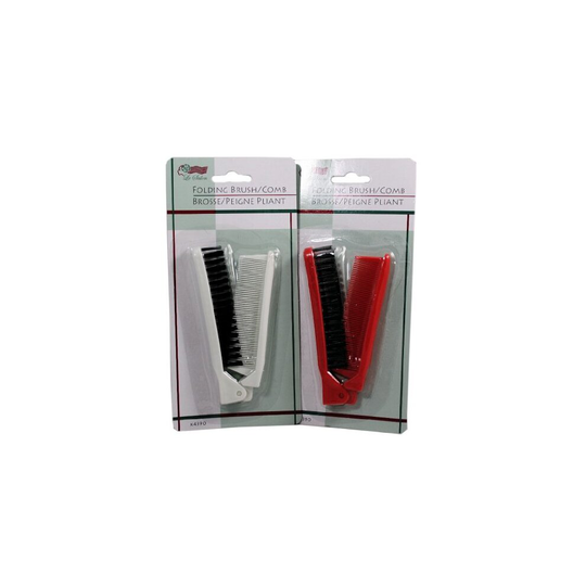 Folding Compact Travel Pocket HAIR BRUSH/COMB, 1 Red 1 White by Le Salon
