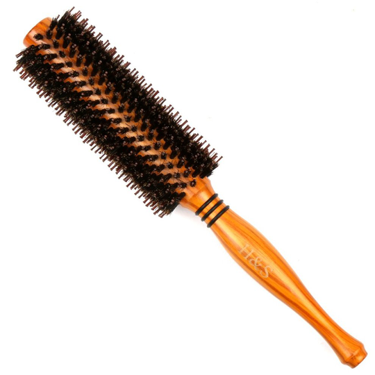 H&S Wooden Round Hair Brush Hairbrush Wood Natural Boar Bristle