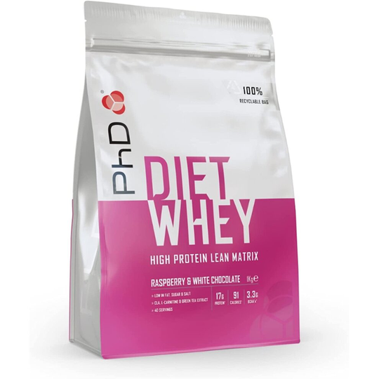 PhD Nutrition Diet Whey High Protein Lean Matrix, Raspberry and White Chocolate Diet Whey Protein Powder, High Protein, 40 Servings Per 1 kg Bag