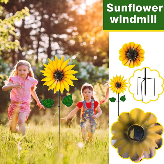 Rotating Iron Sunflower Windmill Wrought Decor Garden Ornaments Crafts
