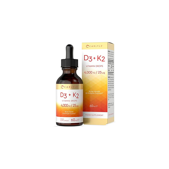 Vitamin D3 4000iu + K2 25ug Drops | 60mL | Bone Health & Immune Support | Food Supplement | By Carlyle