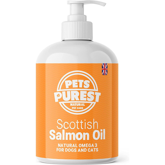 Pets Purest Scottish Salmon Oil For Dogs Cats Horse Ferret & Pet, Pure Omega 3 6 & 9 Fish Oil Food Treats Supplement for Natural Coat Itchy Skin 500ml