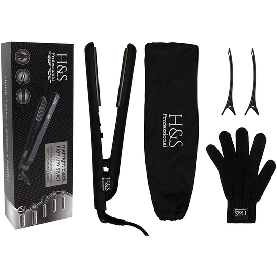 H&S Pro Hair Crimper Iron Titanium Plates | Gives Texture & Volume with Adjustable Temperature | Includes Heat resistance Gloves, Storage Bag & 2 Hair