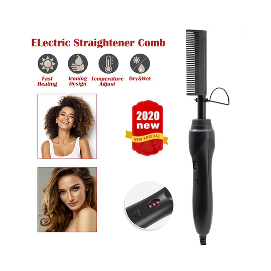 Electric Hot Comb Hair Straightener Curler Curling Iron Titanium Black