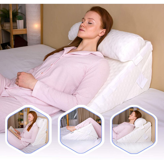 Flexicomfort Memory Foam Wedge Pillow for Sleeping with Adjustable Head Support Cushion -Post Surgery Pillow Folding Incline Cushion System