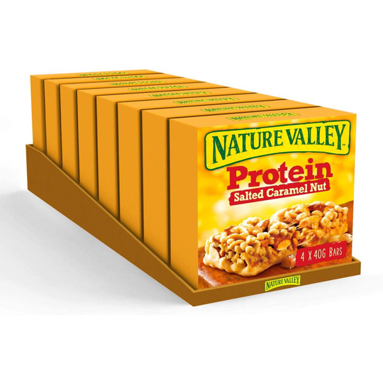 Nature Valley Protein Salted Caramel Nut Gluten Free Cereal Bars 4 x 40g (Pack of 8, total 32 Bars)