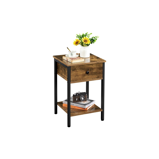 (Rustic Brown) Yaheetech Rustic End Table Sofa Side Table