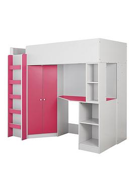 Very Home Miami Fresh High Sleeper Bed with Desk, Wardrobe and Shelves - Pink - High Sleeper Only, Pink
