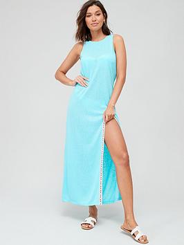 Everyday Burnout Jacquard Split Maxi Beach Dress - Blue