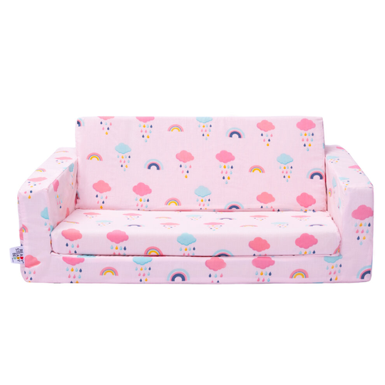 (Rainbow) Children's Fold Out Foam Sofa Bed | Hand Drawn Print Lounger Seat | Soft Comfortable Relaxing Kid's Furniture