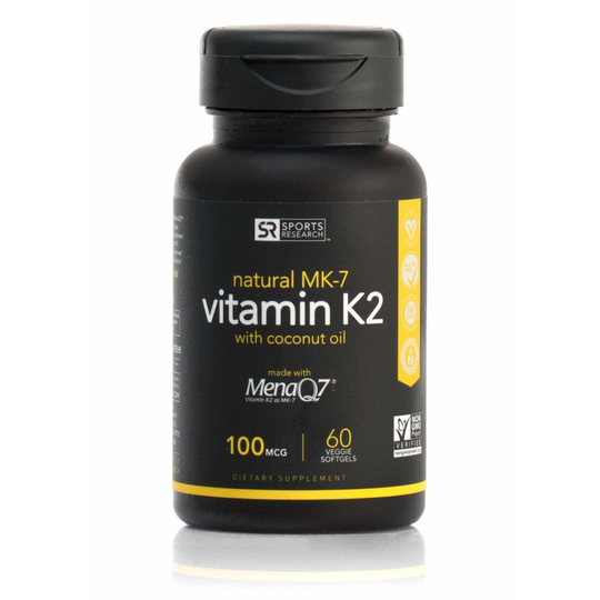 Sports Research Vitamin K2 (MK7) 100mcg; Supports Calcium Absorption and Heart Health; Enhanced with Organic Coconut Oil for Better Absorption; Soy...