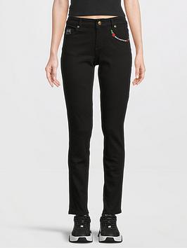 Versace Jeans Couture Rose Stitch Logo Skinny Jean - Black