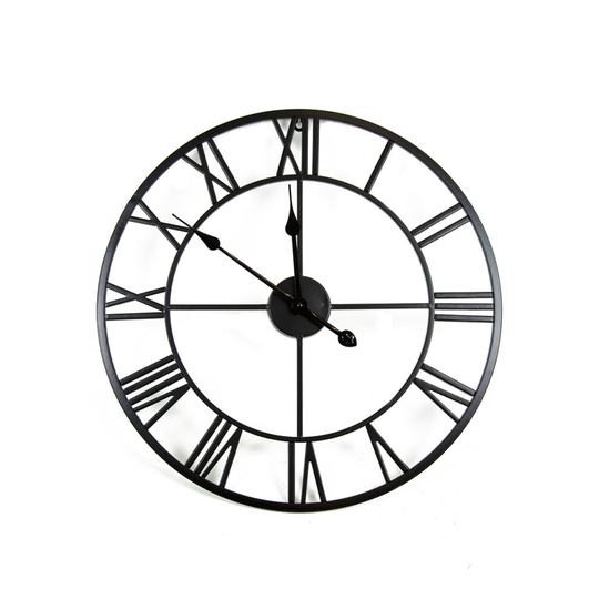 Charles Bentley Indoor Wall Round Minimalist Skeleton Clock with Roman Numerals Matte Black Small 60cm