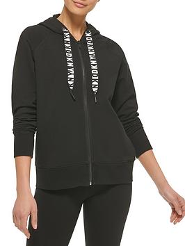 Dkny Sport Two Tone Logo Drawcord Zip Hoodie - Black