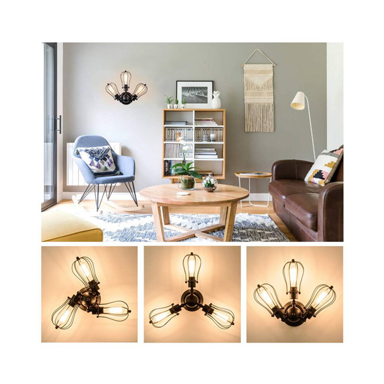 (Black) Industrial Ceiling Lights Chandeliers Semi-Flush Mount Wall Ceiling Lamp Adjustable Socket