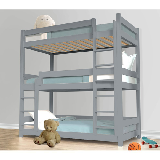 Triple Bunk Beds Pine Wood Kids Children High Sleeper Three Tier Bunk Bed Frame Grey