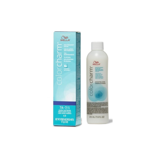 (7A + Activating Lotion (7.8oz)) Wella Color Charm 7A Medium Ash Blonde Demi - Permanent Haircolor