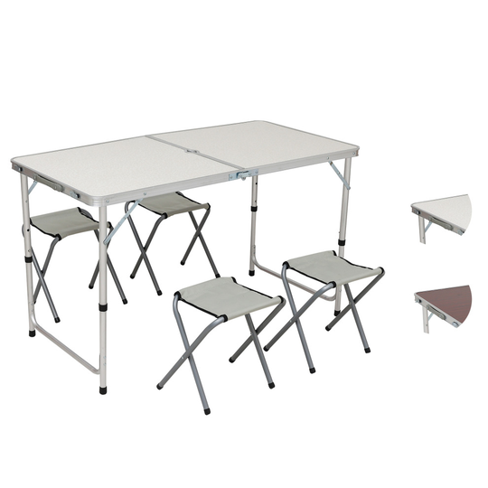 (White) Foldable Garden Table Indoor Outdoor with 4 Chairs