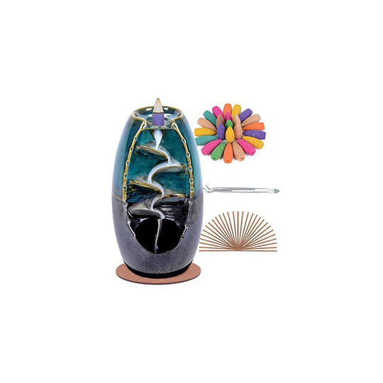SPACEKEEPER Backflow Incense Holder Waterfall Incense Burner, Ceramic Aromatherapy Ornament Home Decor with 120 Backflow Incense Cones + 30 Incense