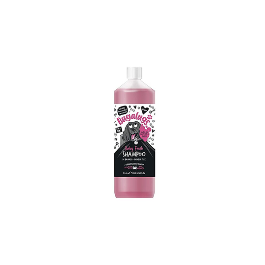 BUGALUGS Baby Fresh Dog Shampoo 1 Litre, 1L dog grooming shampoo products for smelly dogs with baby powder scent, best puppy shampoo baby fresh,