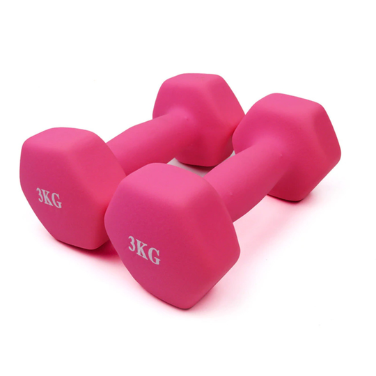(2 x 3 Kg Pink) Dumbbell Hand Weights Ladies Dumbells Set Men Cast Iron Fitness Yoga Home Gym UK
