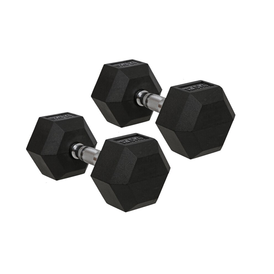 (12.5kg Pair) FunctionalFitness Rubber Hex Dumbbells | Rubber Coated Hexagonal Cast Iron Dumbbells | 2.5kg to 30kg Available