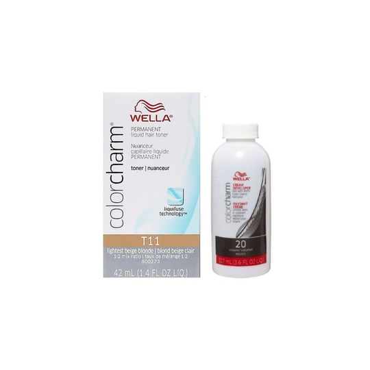 (T11 and Developer) Wella Color Charm Toner T11 Lightest Beige Blonde & Developer - 42ml