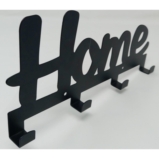 Wall Mounted Key Holder 4 Hooks, screws & raw plugs, cast Iron "Home"