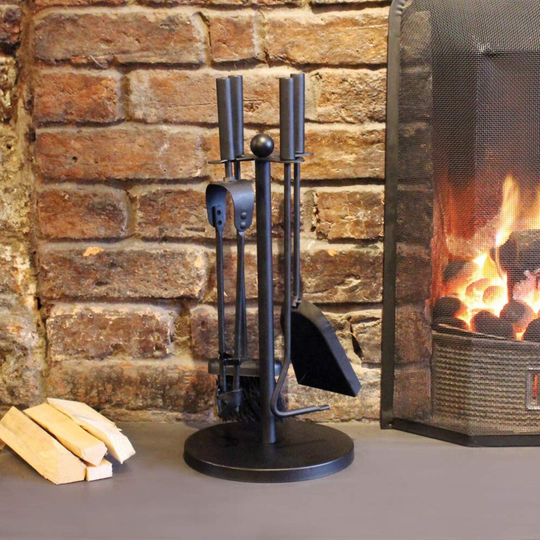 Fireplace Companion Set Fire Side Vintage Style 5Pc Black Cast Iron