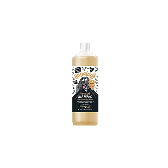 BUGALUGS Oatmeal & Aloe Vera Dog Shampoo 500ml dog grooming shampoo products for smelly dogs with fragrance, oatmeal puppy shampoo, professional Vegan
