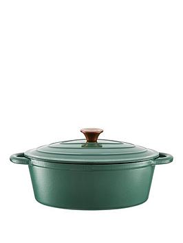 Tower Barbary &Amp; Oak Cast Iron 29 Cm Oval Casserole - Verdigris Green