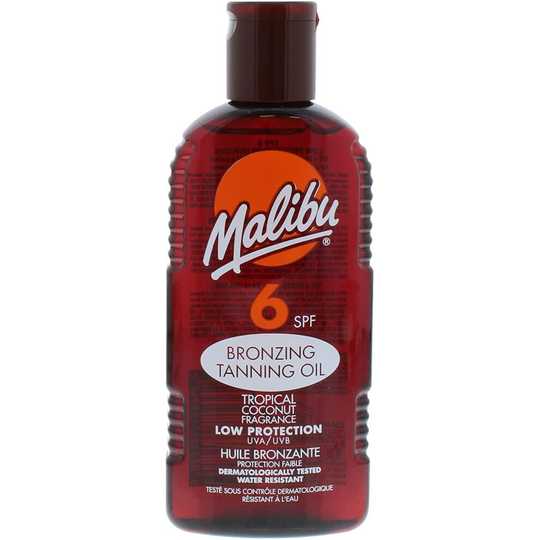 Malibu Low Sun Protection Water Resistant Bronzing Tanning Oil SPF 6 with Tropical Coconut Fragrance, 200ml