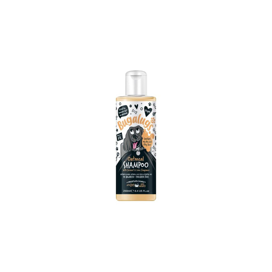 BUGALUGS Oatmeal & Aloe Vera Dog Shampoo 250ml dog grooming shampoo products for smelly dogs with fragrance, best oatmeal puppy shampoo, professi
