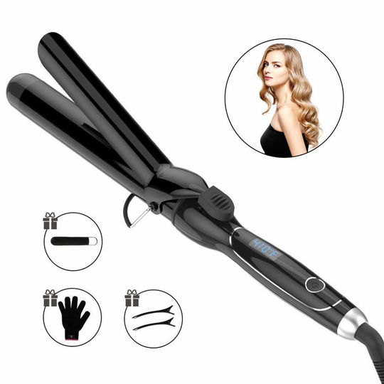 Curling Iron 1 1/4-inch Instant Heat with Extra-smooth Tourmaline Ceramic Coating, 6 Temperature Settings and Dual Voltage, Glove Included