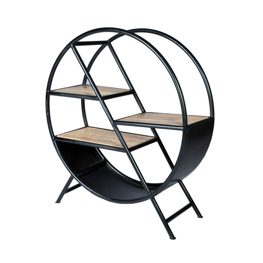 Upcycled Industrial Mintis Iron Wooden Round Bookcase