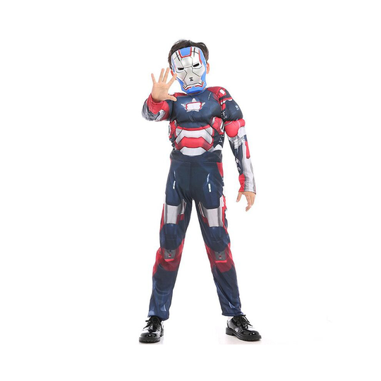 (Kids Blue, Kids S) Avengers Iron Man Tony Stark Adult Boy Superhero Costume Cosplay Jumpsuit Outfit
