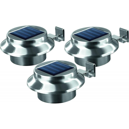 Solar Light Gutter | Stainless Steel - Set Of 3 Outdoor | Wireless | Lighting, Iron, Silver, N.i
