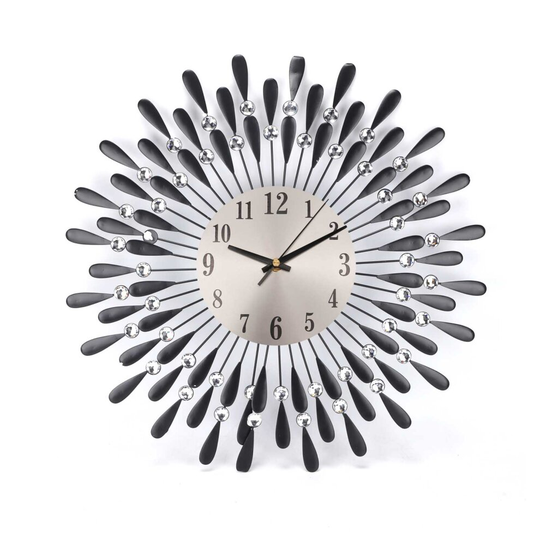 (Black) 3D Large Diamante Beaded Crystal Jeweled Wall Clock