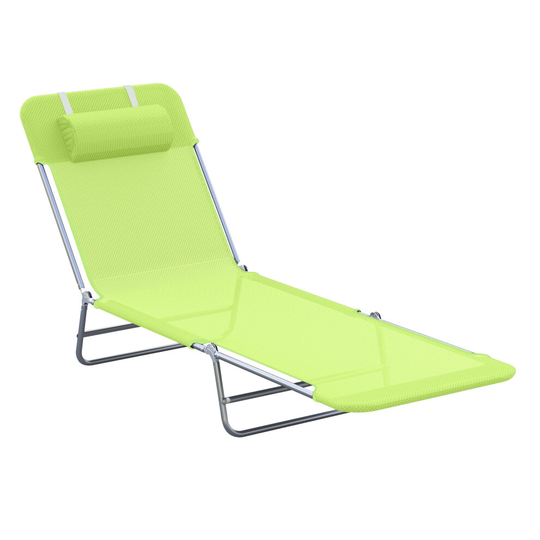 Outsunny Adjustable Sun Bed Garden Lounger Recliner Relaxing Camping Light Green