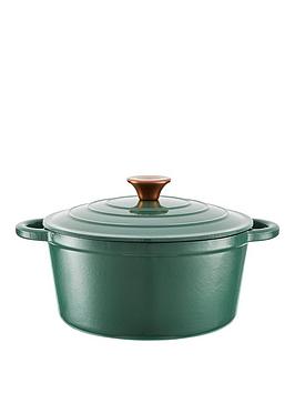 Tower Barbary &Amp; Oak 24 Cm Cast Iron Round Casserole &Ndash; Verdigris Green