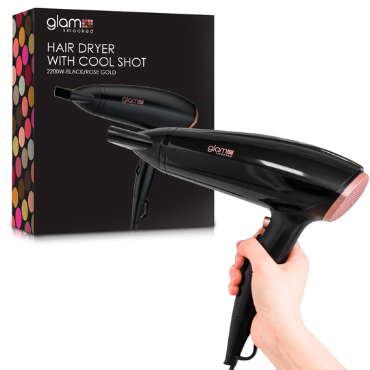 Power Turbo Hair Dryer With Concentrator Nozzle 2200w With 3 Heat Setting Black Rose Gold