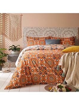 Furn Folk Flora Reversible Duvet Cover Set - Orange